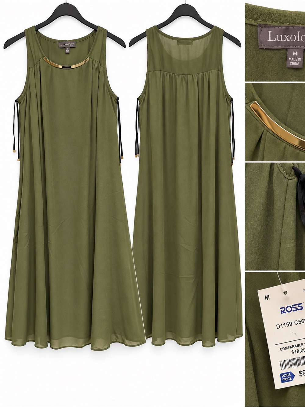 Luxology Olive Green Sleeveless A-Line Dress – Size M